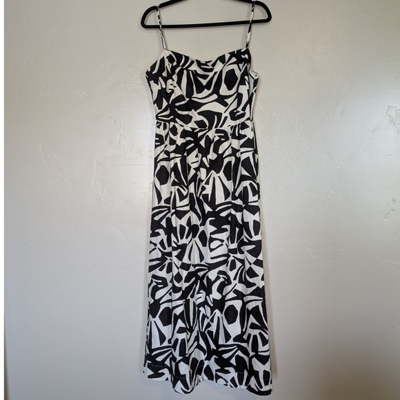 Rachel Zoe Dress Womens XL Black White‎ Linen Rayon Midi Black White Abstract - Picture 1 of 9